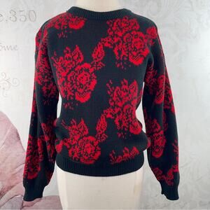 Rainbow Ridge Vintage 80s 90s Sweater Red Black Floral Medium